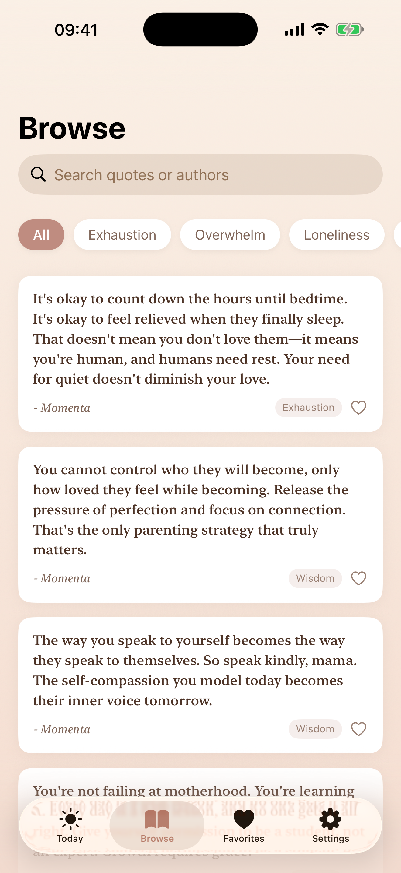 Momenta Browse View - Quote categories